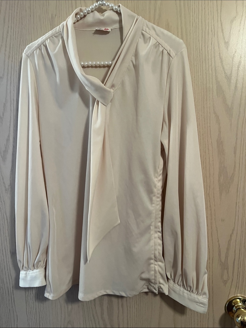Miss Sun Valley Cream Tie-Neck Long Sleeve Blouse